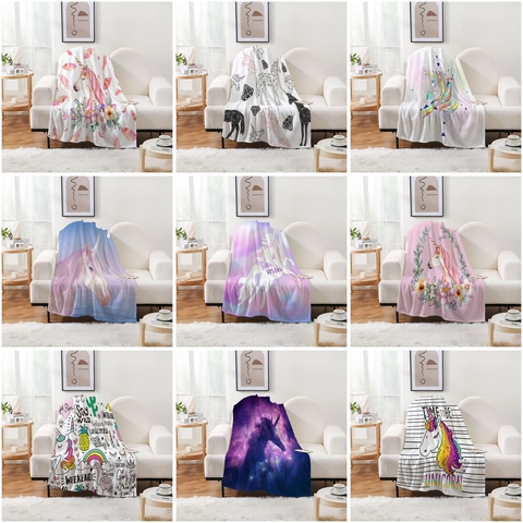 Dreamy Colorful Unicorn Starry Sky Flannel Blanket Soft Warm Fleece Sofa Throw Blanket For Bed Living Room Travel Home Decor