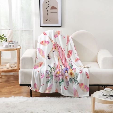 Dreamy Colorful Unicorn Starry Sky Flannel Blanket Soft Warm Fleece Sofa Throw Blanket For Bed Living Room Travel Home Decor