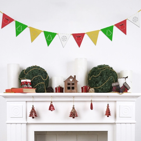 Christmas Bunting Banner Multicolor PVC Paper Hollow Triangle Flags Snowflake Christmas Tree Patterns For Holiday Party Home Wall Decorations