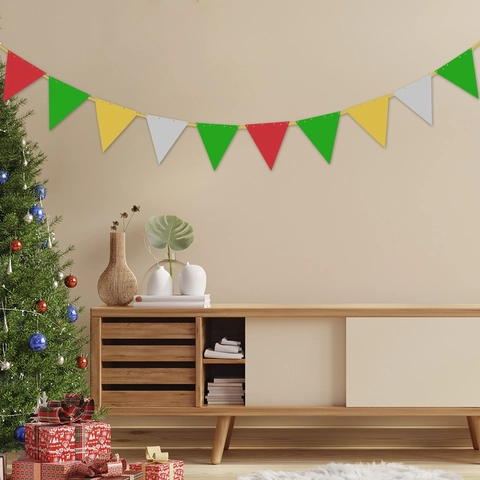 Christmas Decoration PVC Banner Hollow Triangular Flag Bunting For Party Home Background Wall Hanging Decor Colorful Garland
