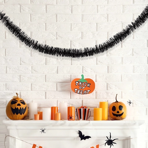 Halloween Zwarte Slinger Metaalglans Lint Voor Spookhuis Feest Scene Decoratie Binnen Buiten Hangend Ornament