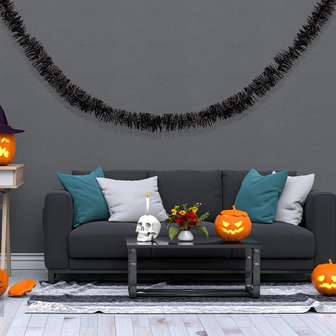 Halloween Zwarte Slinger Metaalglans Lint Voor Spookhuis Feest Scene Decoratie Binnen Buiten Hangend Ornament