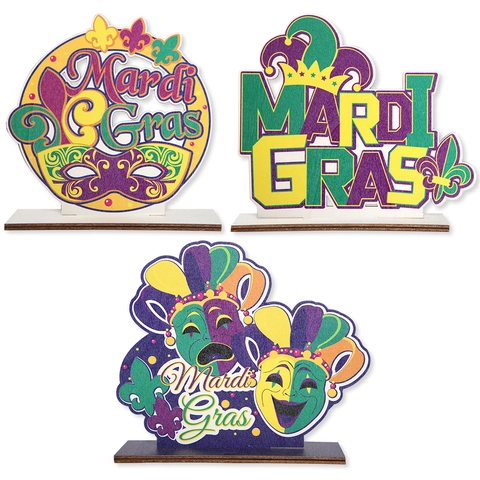 Mardi Gras Holz Tischdeko Festliche Karneval Party Dekoration Maske Buchstaben Kunstschild Lila Grün Gold Tischschmuck