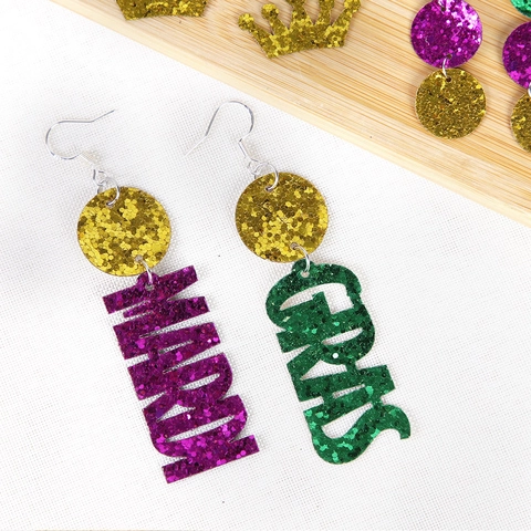 Mardi Gras Karneval Pailletten Ohrhänger Lilie Maske Krone Buchstaben Legierung Acryl Festival Schmuck