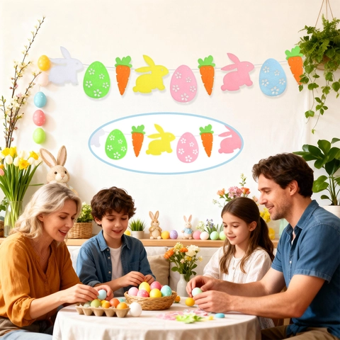 Decorazione Pasquale Striscione in Feltro Coniglio Uovo di Pasqua Carota Modello Ghirlanda Appesa per Festa di Primavera Casa Celebrazione