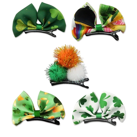 St Patrick's Day Bow Hair Clips For Kids Girls Irish Festival Party Decorations Shamrock Clover Patterns Festive Headgear