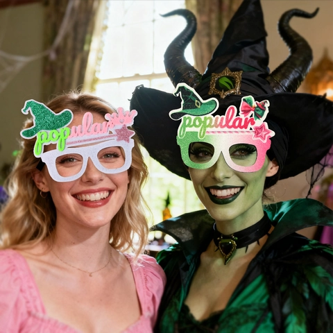 Wicked Musical Decorative Glasses Pink Green Glitter Wizard Witch Crown Letter Birthday Party Cosplay Props