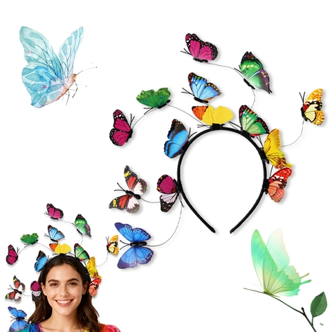 Cerchietto con Farfalle 3D Colorate per Bambine Ragazze Festa Costume da Fata Accessorio Compleanno Oggetti di Scena Foto
