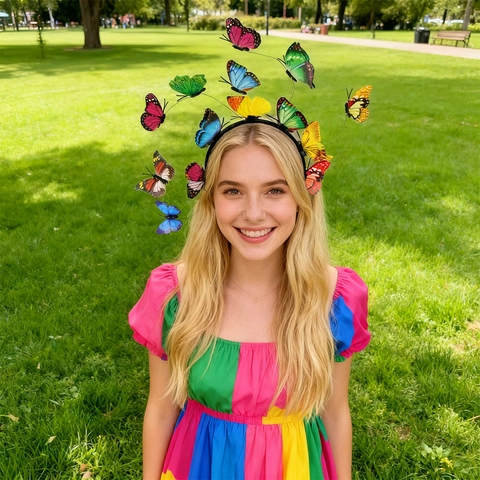 Cerchietto Con Farfalle Multicolore Simulazione 3D Stile Foresta Copricapo Creativo Per Fotografia Festa Carnevale Accessori Costume