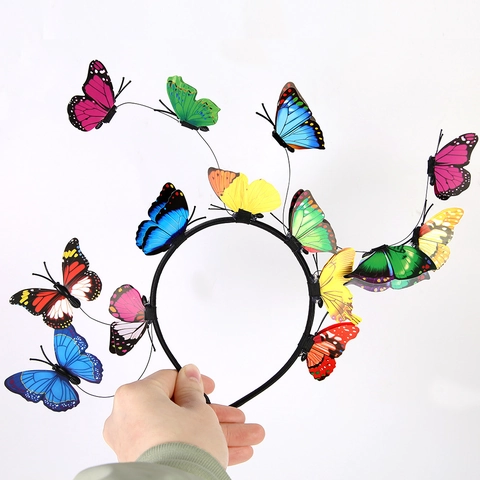 Cerchietto Con Farfalle Multicolore Simulazione 3D Stile Foresta Copricapo Creativo Per Fotografia Festa Carnevale Accessori Costume