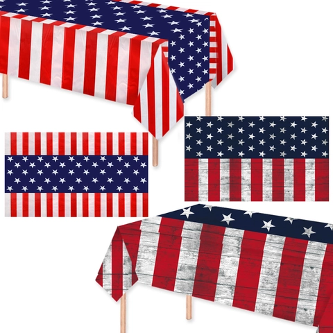 American Independence Day Disposable PE Tablecloth US Flag Stars And Stripes Pattern Table Cover For July 4th Party Decoration