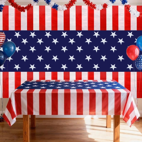 Unabhängigkeitstag Tischdecke Stars And Stripes PE Kunststoff Rechteckige Tischabdeckung Für Amerikanische Partyzubehör