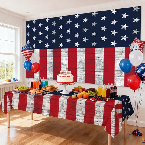 Unabhängigkeitstag Tischdecke Stars And Stripes PE Kunststoff Rechteckige Tischabdeckung Für Amerikanische Partyzubehör