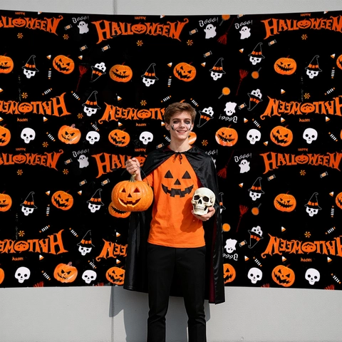 Tovaglia di Halloween in Plastica PE Impermeabile per Decorazione Feste Festival Casa Cucina Modello Zucca Fantasma