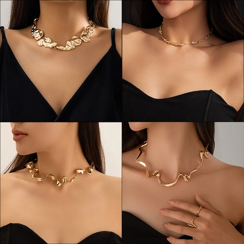 Collier Ras Du Cou Lave Liquide Irrégulier Alliage Poli Torsadé Géométrique Bijou En Métal Pour Femme Style Moderne