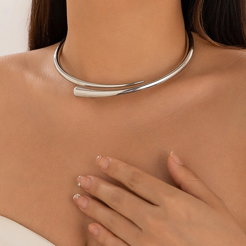 Modern Minimalist Zinc Alloy Open Choker Necklace And Waterdrop Ring Jewelry Set For Women Individual Trend Ins Style Neck Jewelry
