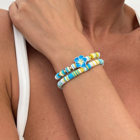 Böhmisch Polymerton Blumen Perlen Armband Set Bunte Heishi Perlen Plumeria Charm Strand Urlaub Handgefertigter Schmuck