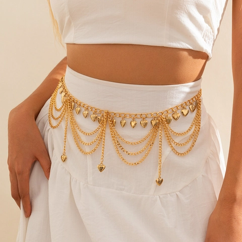 Women Multi Layer Waist Chain Body Jewelry Alloy Aluminum Metal Heart Butterfly Star Coin Tassel Sexy Belly Chain For Beach Party Jewelry