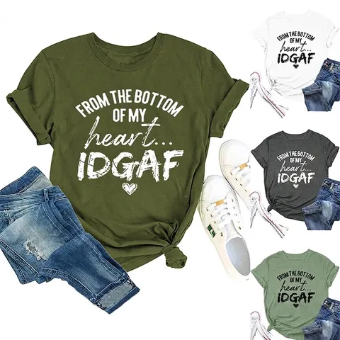 Women T-Shirt Round Neck Short Sleeve Letter Print Slogan Humorous American Street Casual Top Breathable Soft Fabric