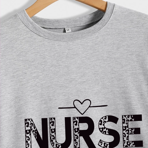 NURSE Life Letter Leopard Print Crewneck Sweatshirt Women Casual Long Sleeve Pullover Autumn Winter Fashion Loose Tops