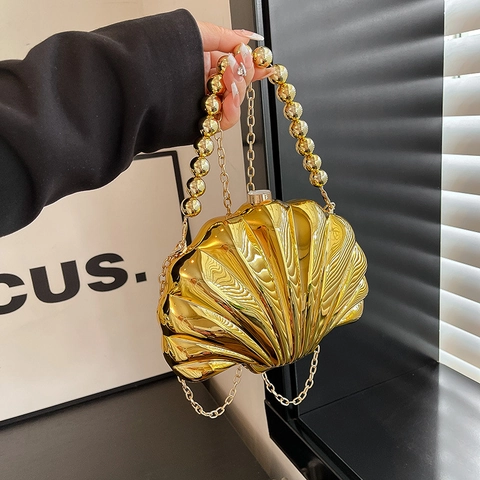 Mode Schelpvormige Avondtas Metallic Acryl Kralen Handvat Ketting Crossbody Schoudertas Voor Vrouwen Feest Bruiloft Clutch
