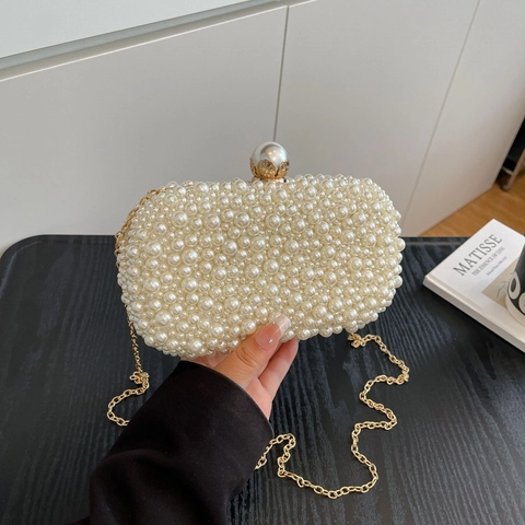 Sac De Soirée Künstliche Perles Faux Künstliche Perles Beaded Coque Rigide Mariage Fête Pochette Avec Chaîne En Métal Doré Elégant Sac À Main Femme