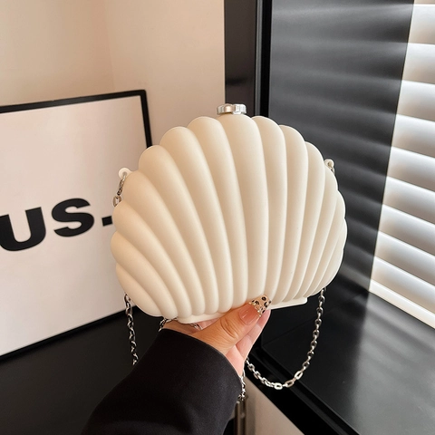 Damen Abendtasche In Muschelform Aus Acryl Mit Metallkette Gerippte Textur Hartschale Umhängetasche Für Partys