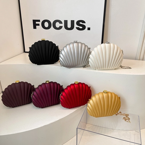 Damen Abendtasche In Muschelform Aus Acryl Mit Metallkette Gerippte Textur Hartschale Umhängetasche Für Partys