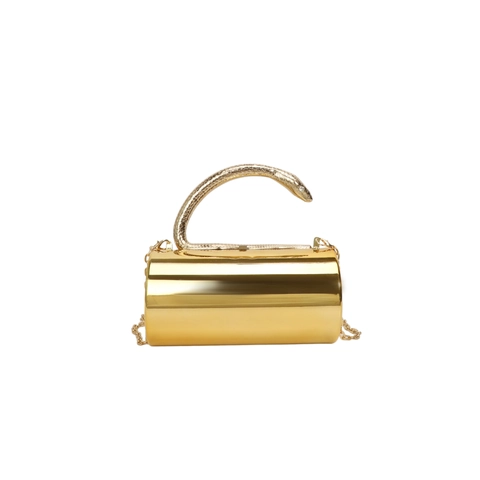 Sac De Soirée Femmes Miroir Or Acrylique Cylindrique Serpent Poignée Chaîne Épaule Pochette Crossbody Élégant Luxe