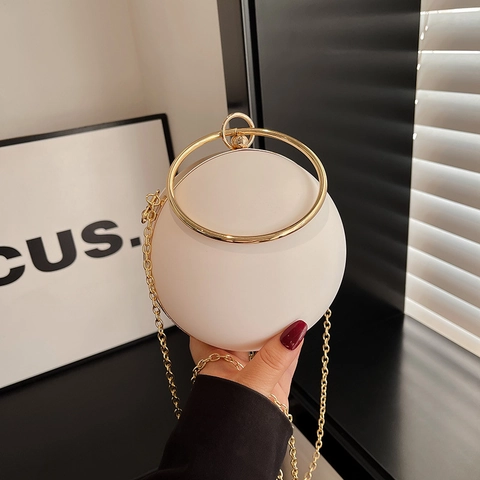 Borsa da Sera a Sfera da Donna in Acrilico Opaco Manico ad Anello in Metallo Clutch Tracolla Festa Matrimonio