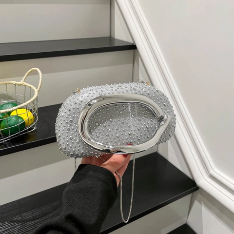 Abendtasche Mit Strasssteinen Für Damen Acryl Glitzernde Abendtasche Mit Großem Metallgriff Und Kettenriemen