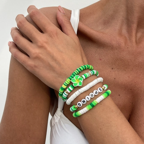 Böhmische Polymer Ton Künstliche Perlen Armband Kollektion Sommer Strand Seestern Blume Muschel Künstliche Perle Layered Elastische Armbänder Für Damen Schmuck