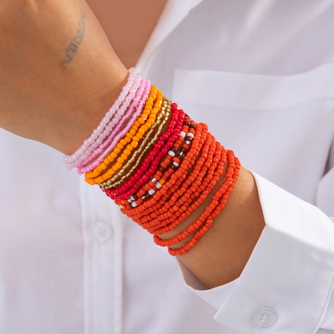 Braccialetti Sovrapponibili In Perline Multicolore Bohémien Gioielli Colorati Fatti A Mano Per Donna Spiaggia Estate