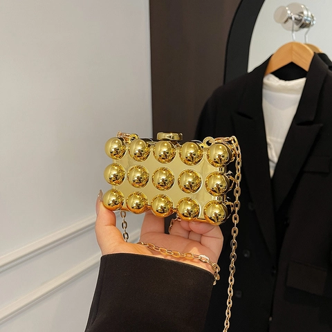 Mini Acrylic Box Bag With Metal Chain Strap 3D Sphere Texture Evening Crossbody Bag For Women Fashion Party Handbag