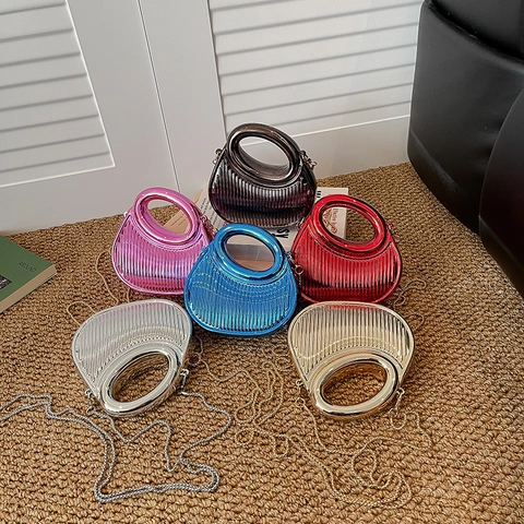 Acrylic Vertical Stripe Evening Bag Fashion Niche Box Handbag With Metal Chain Shoulder Strap For Women Party Crossbody Bag