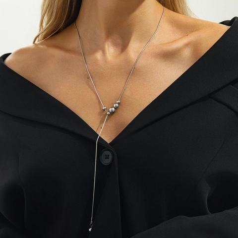 Collar Lariat en Forma de Y para Mujer de Acero de Titanio Chapado en Oro Plata Cadena de Serpiente Colgante de Corazón Gota de Agua Cadena Larga Ajustable Joyería