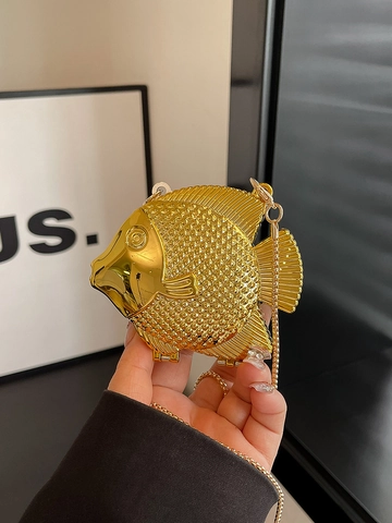 Elegant Fish Shaped Evening Bag Metallic Finish Acrylic Mini Crossbody Bag With Chain Strap Women Banquet Party Clutch Bag