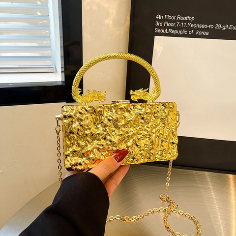 Acrylic Box Abendtasche Metall Drachengriff Abnehmbare Kette Damen Party Dinner Chic Rechteckige Clutch