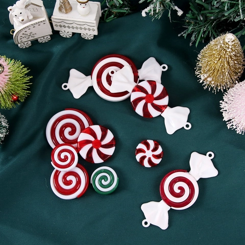 Christmas Plastic Candy Ornaments Red White Whirl Lollipop Hanging Decorations For Xmas Tree Holiday Party Decor Prop