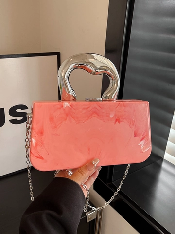 Women Acrylic Marble Pattern Evening Box Bag With Silver Metal Handle And Removable Chain Strap Crossbody Handbag For Party