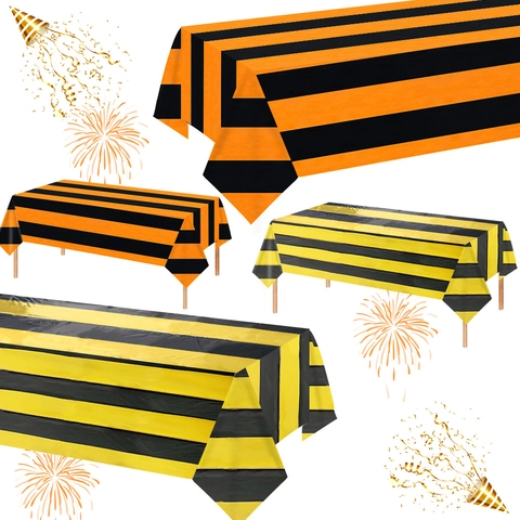 Halloween Party Tablecloth PET Waterproof Oil-Proof Striped Pattern Disposable Table Cover For Birthday Festive Celebration Decoration