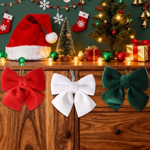 Flannel Velvet Bow Christmas Tree Decorations 11cm Hanging Ornaments For Festive Holiday Party Home Decor DIY Accessory