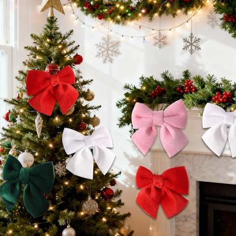 Flannel Velvet Bow Christmas Tree Decorations 11cm Hanging Ornaments For Festive Holiday Party Home Decor DIY Accessory