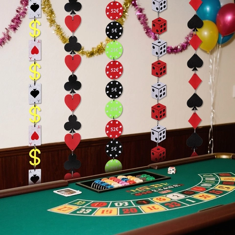 Decorazioni per Feste a Tema Casinò Ghirlande in Feltro Carte da Gioco Dadi Fiches Segno del Dollaro Banner per Compleanno