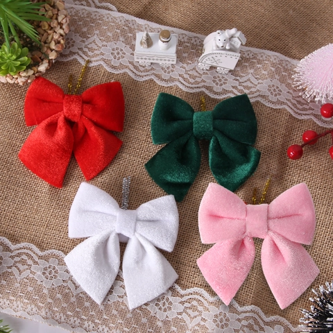 Soft Velvet Christmas Bows Ornaments For Christmas Tree Decoration Festive Hanging Bows In Red Green White Pink For Holiday Home Party