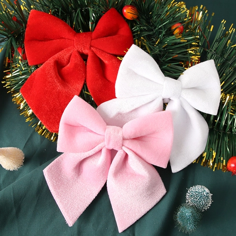 Grande Fiocco di Natale in Velluto per Decorazione Albero e Corona Rosso Bianco Rosa Verde Ornamento da Appendere per Feste e Vacanze