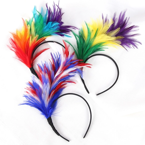 Carnival Feather Headband Multi Color Hair Hoop For Mardi Gras Festival Parade Party Costume Decoration Women Hair Accessories