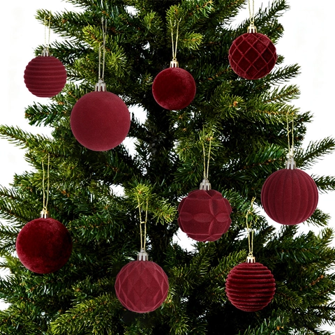 Orecchini Di Natale In Velluto Floccato Ornamenti Per Albero Di Natale Decorazione Rosso Vino Palline Infrangibili Per Festa Casa