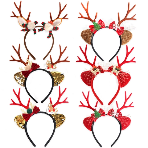 Bandeau en Bois de Renne de Noël Style Forêt Nœud Papillon Flocon de Neige Sapin de Noël Accessoire Cheveux pour Fête