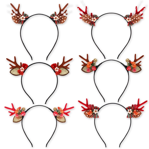 Kerst Rendiergewei Haarband Feestelijke Vakantie Haarring Met Bloemen Strik Paddestoelen Rendier Hoorn Haaraccessoires Kostuumfeest Foto Rekwisieten Voor Vrouwen Kinderen